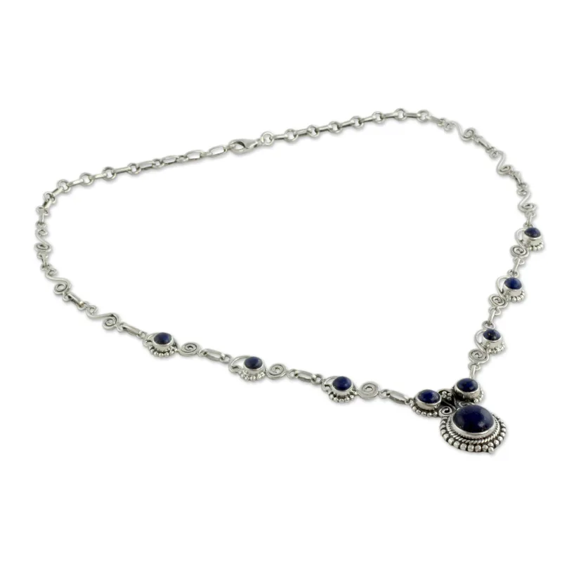 Runde Form Multi Stein Lapislazuli Halskette und 925 Sterling Silber Halskette Lapislazuli Schmuck Geburtsstein Schmuck Boho Halskette Statement Halskette Geschenk für Sie