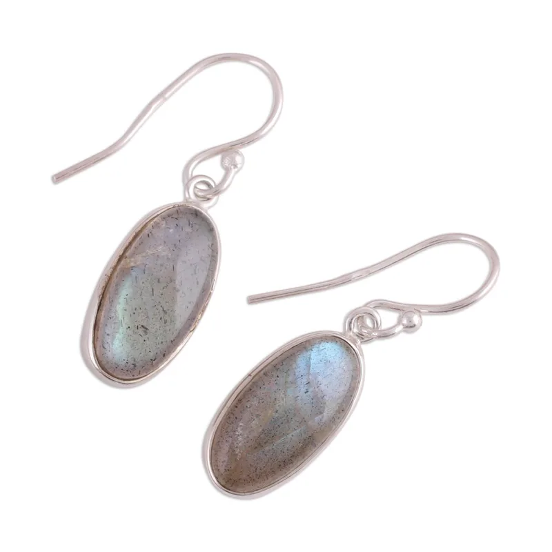 Labradorit Cabochon Ohrhänger 925 Sterling Silber Ohrringe Blauer Edelstein Ohrhänger Labradorit Schmuck Geschenk für Sie