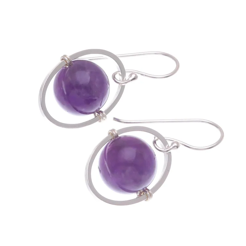 Amethyst- und Sterlingsilber-Ohrringe, handgefertigt, Geschenkidee, Geburtstagsgeschenk für Sie, Boho-Ohrringe