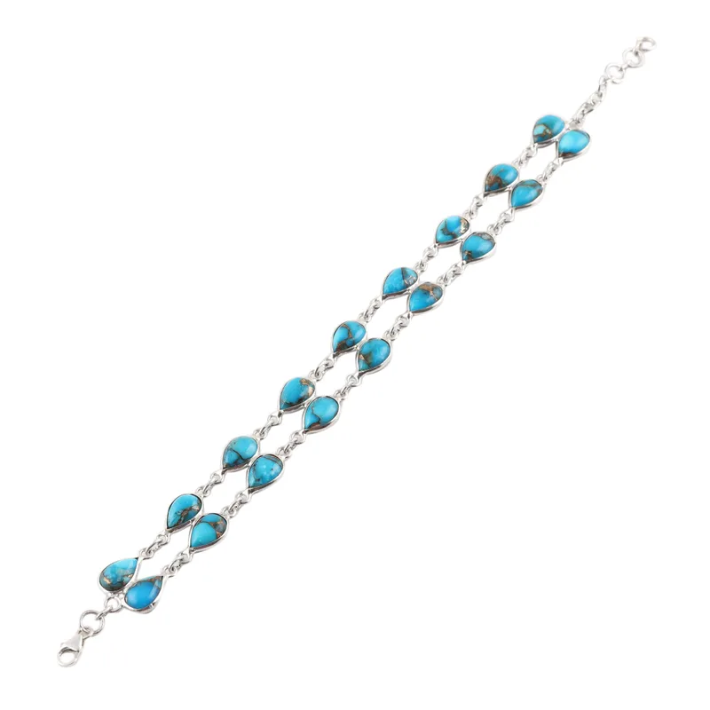 Teardrop Turquoise Link Bracelet 925 Sterling Silver Bracelet Bohemian Jewelry Charming Jewelry Valentine Day Gift For Her