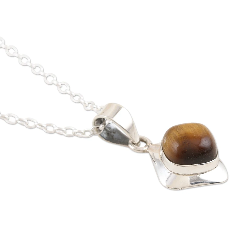 925er Sterlingsilber- und Tigerauge-Anhänger-Halskette, echte Edelsteinkette, 925er Sterlingsilber, böhmischer Schmuck, Geschenk für sie