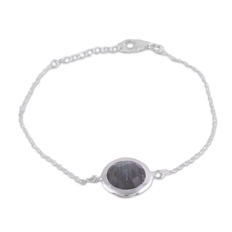 Kreisförmig schimmerndes Labradorit verstellbares Armband aus 925er Sterlingsilber, Geburtstagsgeschenk für sie, bezaubernder Schmuck, Valentinstagsgeschenk für sie