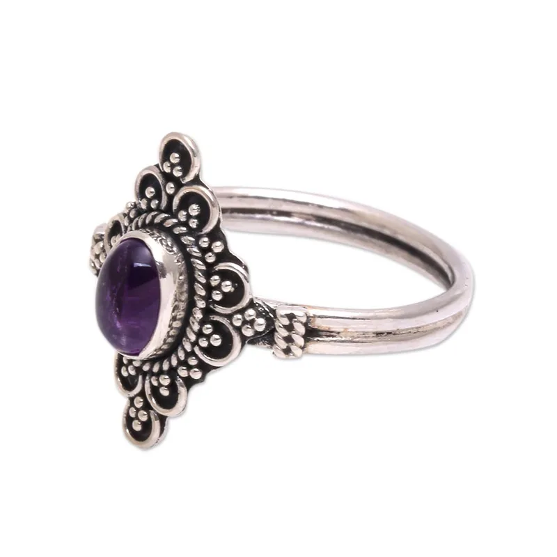 Handcrafted Oval Amethyst Cabochon Cocktail Ring 925 Sterling Silver Gemstone Ring Handmade Ring Boho Silver Ring Everyday Ring Gift For Her