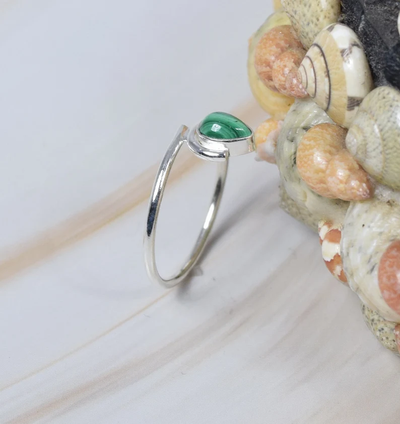 Natural Green Malachite 925 Sterling Silver Gemstone Ring Stacking Ring Designer Ring Elegant Ring Pear Shape Gift For Valentine