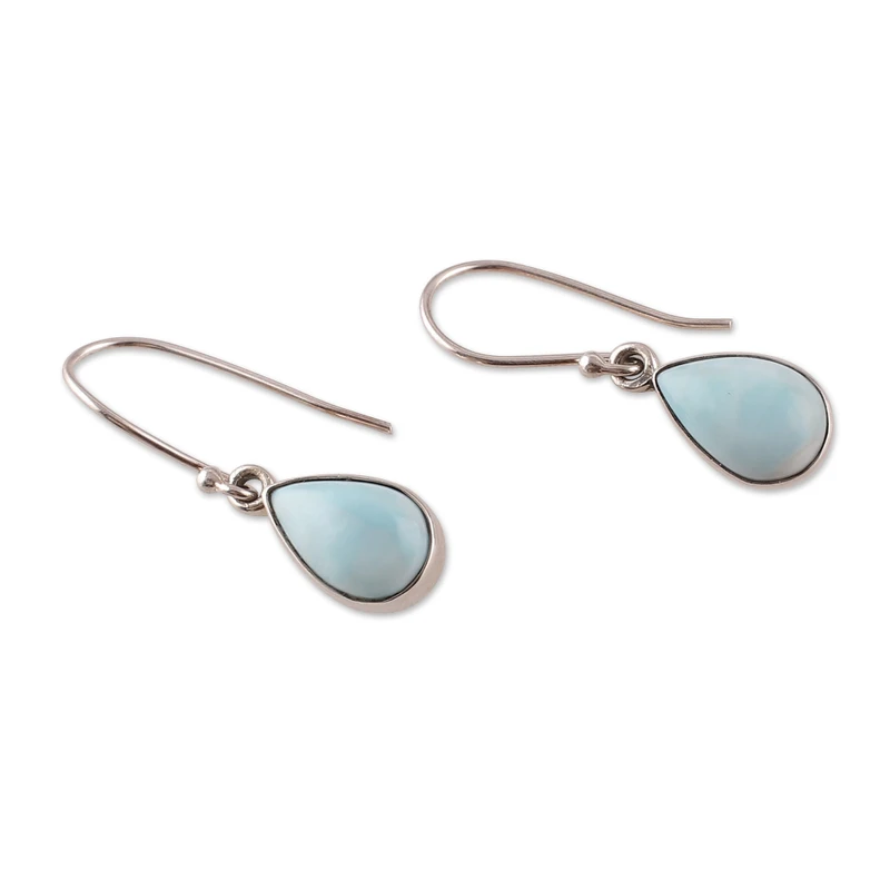 Ohrringe in Tropfenform aus natürlichem Larimar, 925er Sterlingsilber, Edelstein-Ohrringe, handgefertigt, Hochzeits-Ohrringe für Frauen, Geschenk für sie