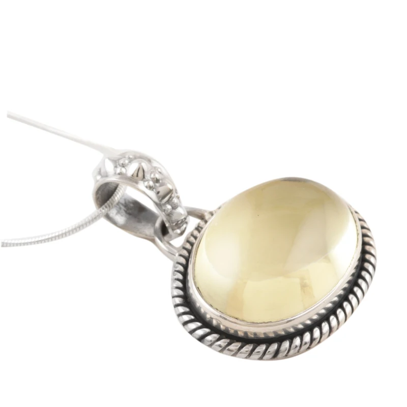 Zitronenquarz-Anhänger-Halskette 925er Sterlingsilber handgefertigte Edelsteinkette Böhmischer Schmuck Geschenk für Sie Valentinstagsgeschenk