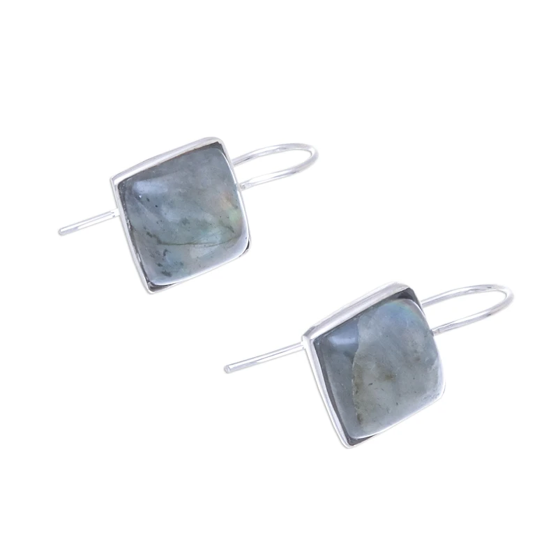 Labradorit-Ohrhänger 925er Sterlingsilber Ohrringe Blaue Quadratische Edelstein-Hängeohrringe Labradorit-Schmuck