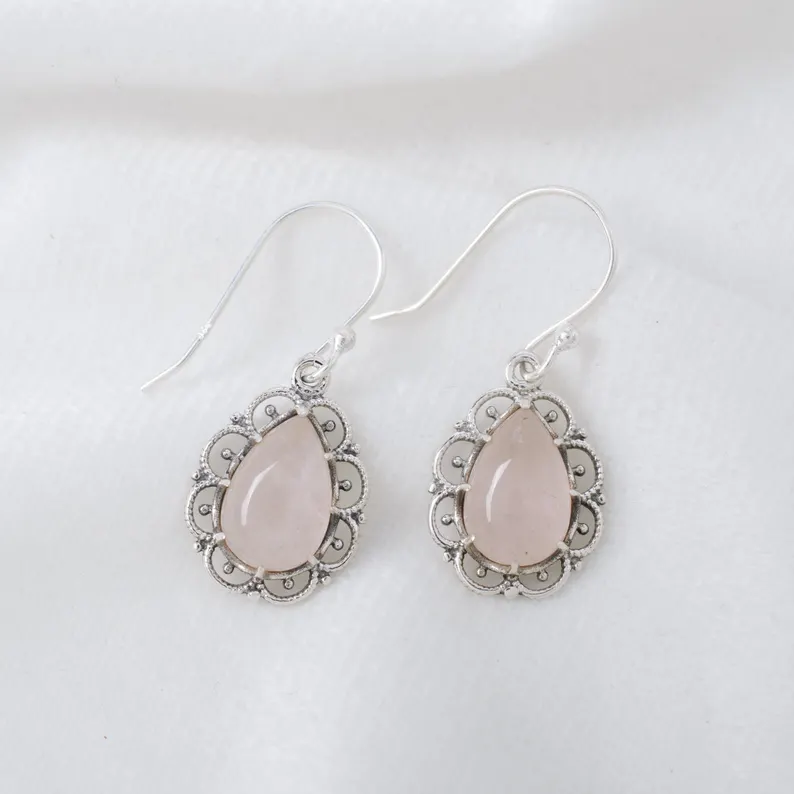 Natürliche Rosenquarz Ohrringe 925 Silber Ohrringe Alltags-Ohrringe Hängeohrringe Designer Ohrringe Statement Schmuck für sie
