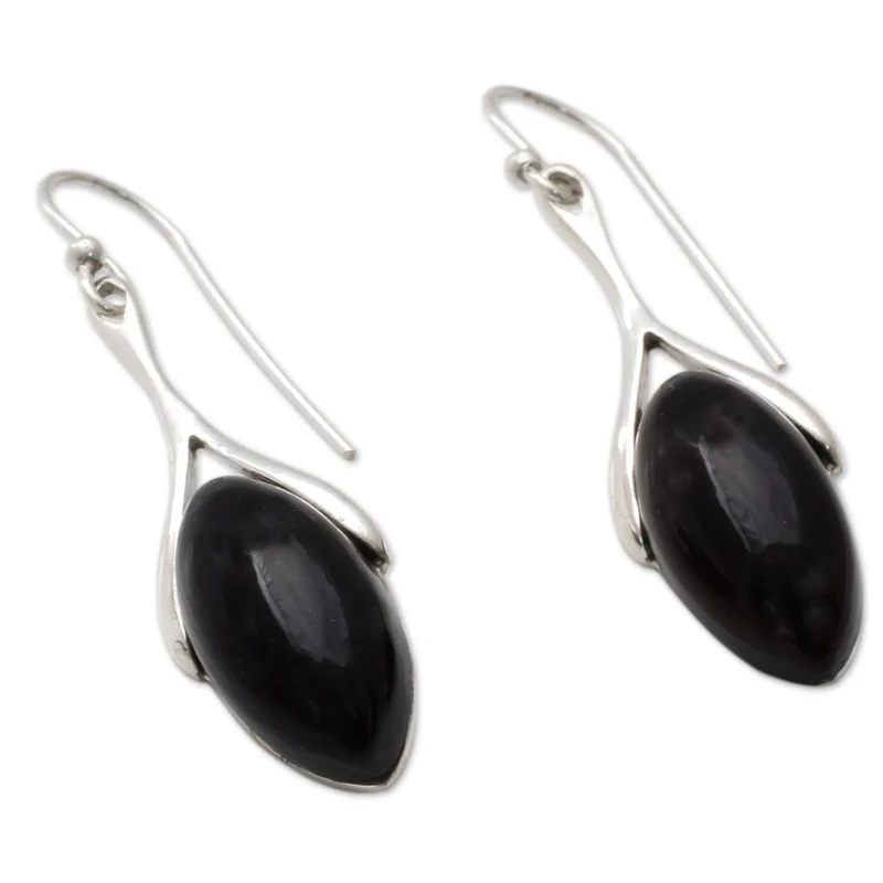 Ohrringe aus Sterlingsilber mit Onyx, handgefertigte Ohrhänger, Geschenke für Mama & Sie