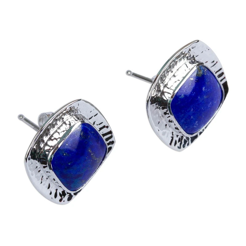 Quadratische Lapislazuli Knopfstecker Ohrringe 925 Sterling Silber Handgemachte Ohrstecker Alltags-Ohrring Für Frauen Geschenk Für Sie
