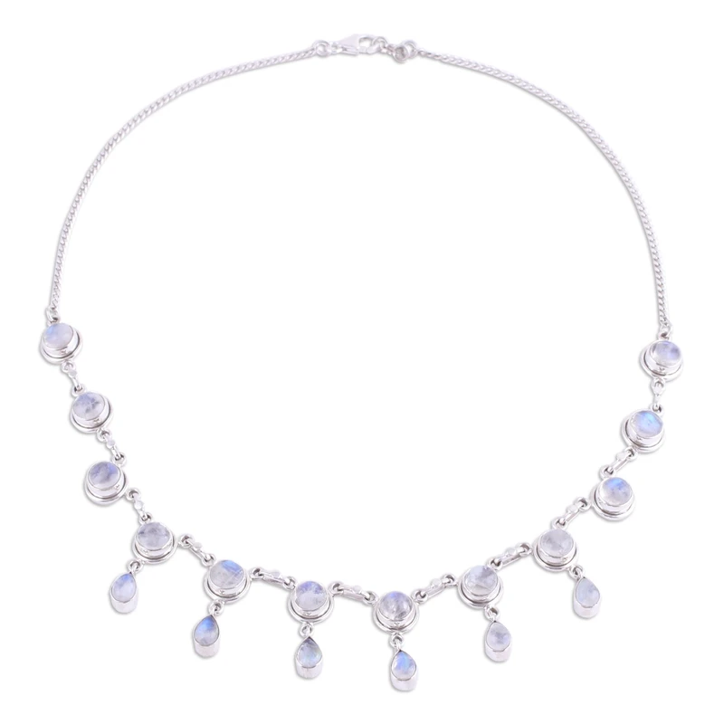 Mondstein Schmuck Regenbogen-Mondstein und 925 Sterling Silber Halskette Indischer Stil Naturfeuer Regenbogen Regenbogen-Mondstein Geschenk für sie