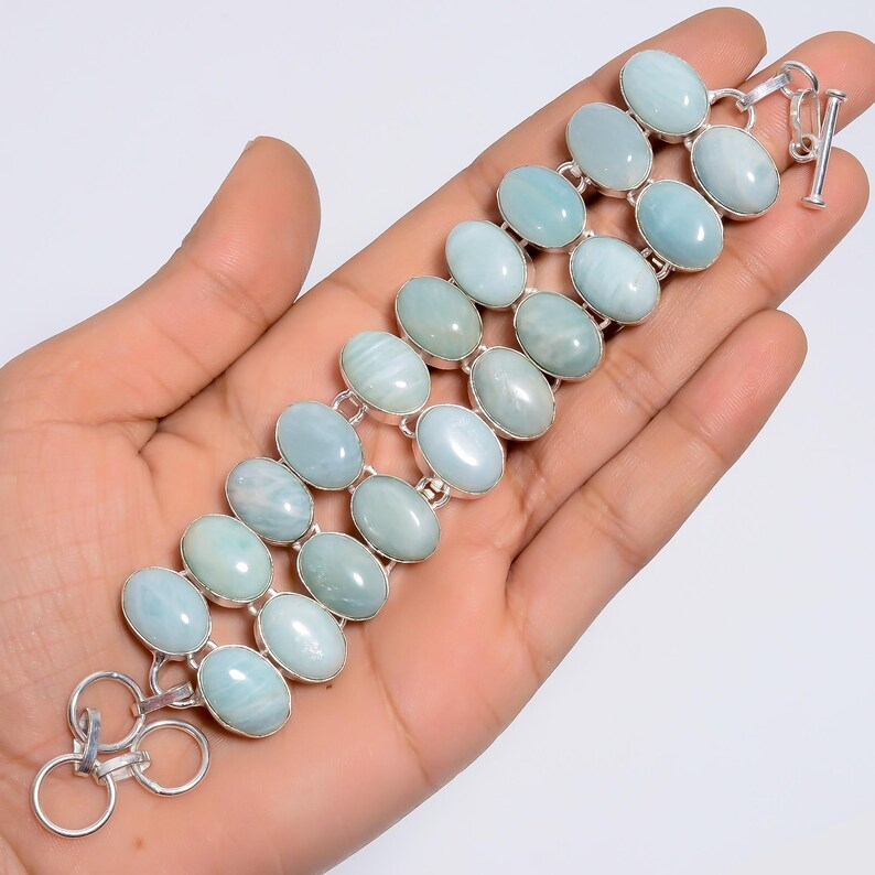 Amazonite Oval Shape Bracelet Ethnic Handmade Bracelet Jewelry 925 Sterling Silver Bracelet Amazonite Bracelet