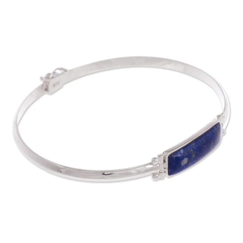 Rectangular  Lapis lazuli Bracelet 925 Sterling Silver Bohemian Jewelry Charming Jewelry Gift For Her