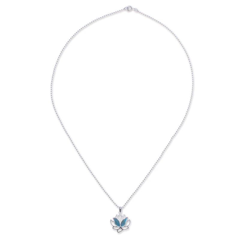 Natürlicher Türkis und 925er Sterling Silber Lotus-Halskette Zarte Halskette Perfektes Muttertagsgeschenk Böhmischer Schmuck