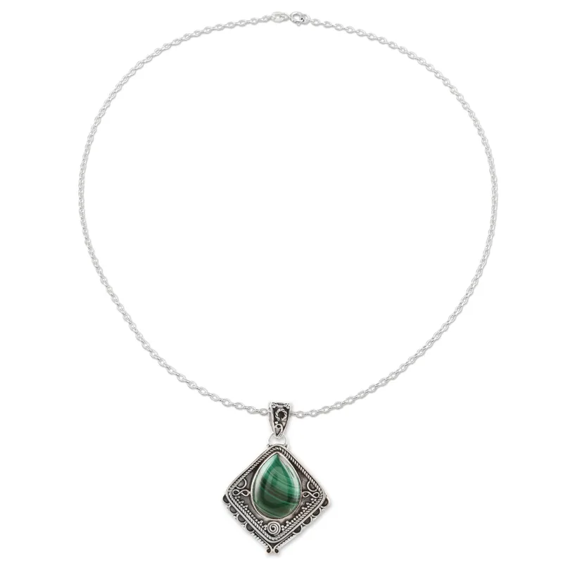 Green Kite 925 Sterling Silber und Malachit Anhänger Halskette Handgemachter böhmischer Schmuck Geschenk für Mama & sie Valentinstagsgeschenk