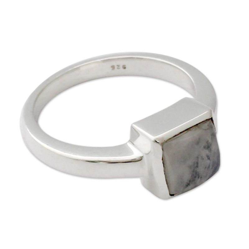Quadratischer Mondsteinring Handgefertigt 925 Sterling Silber Geschenk für Sie & Mama