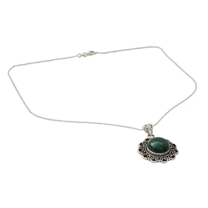 Natur-Malachit-Anhänger-Halskette aus 925er Sterlingsilber, böhmischer Schmuck, Geschenk für Mama und als Valentinstagsgeschenk
