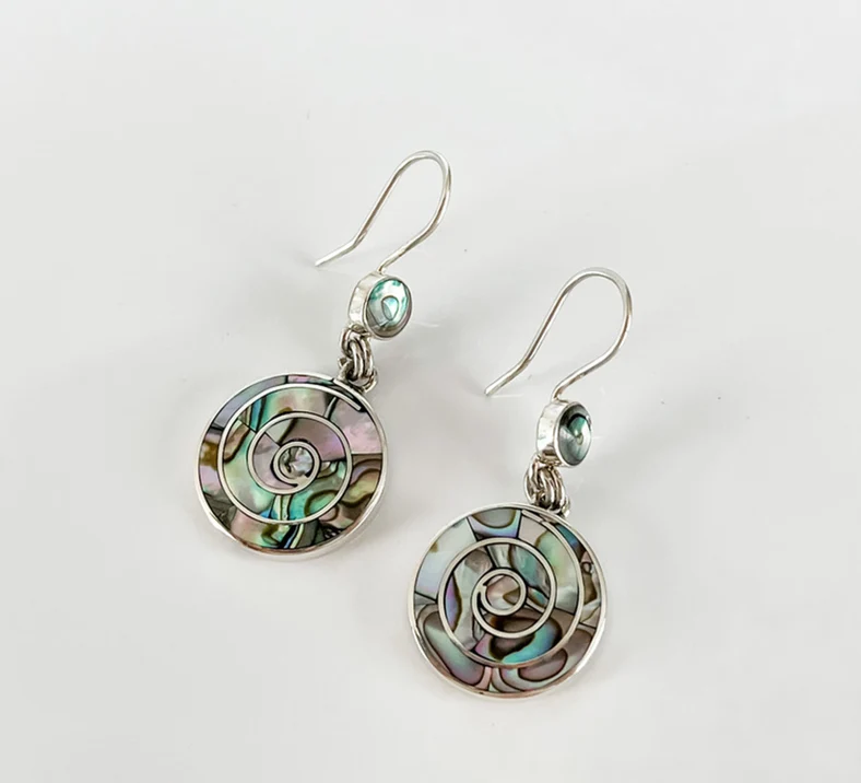 Runde Abalone-Muschel-Ohrringe, 925er Sterlingsilber, Edelstein-Ohrringe, handgefertigter böhmischer Schmuck