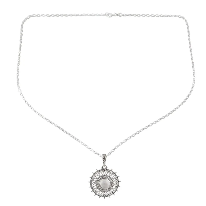 Runde Howlith Anhänger Halskette 925 Sterling Silber Howlith Schmuck Handgemachter Böhmischer Schmuck Geschenk Für Sie