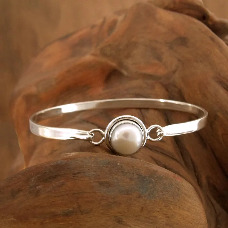 Handcrafted Indian Sterling Silver Pearl Bracelet Bohemian Jewelry Charming Jewelry Gift For Her