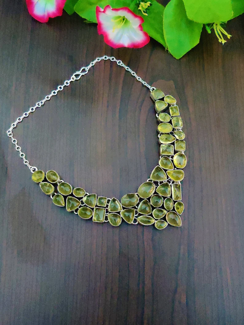 Lemonquarz-Halsketten Hochzeitskette Natürlicher Edelstein Lemonquarz Lemonquarz-Schmuck Geschenkbox für Damen-Halsketten