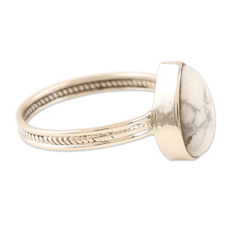 Handcrafted Sterling Silver Cocktail Ring with Howlite Gem White Stone Ring Handmade Women Ring Gemstone Ring Gift For Her