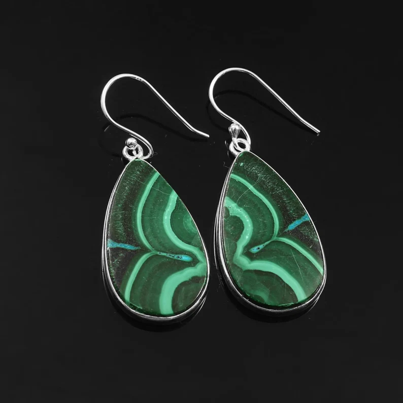 Malachite Earrings 925 Sterling Silver Earrings Malachite Gemstone Earrings Jewelry Handmade Earrings Malachite Jewelry