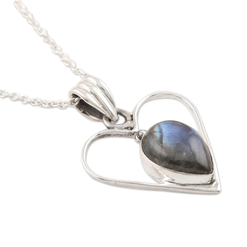 Beste Liefde Labradoriet en Sterling Zilveren Hanger Ketting Hanger Ketting Sierlijke Labradoriet Sieraden Cadeau Voor Haar