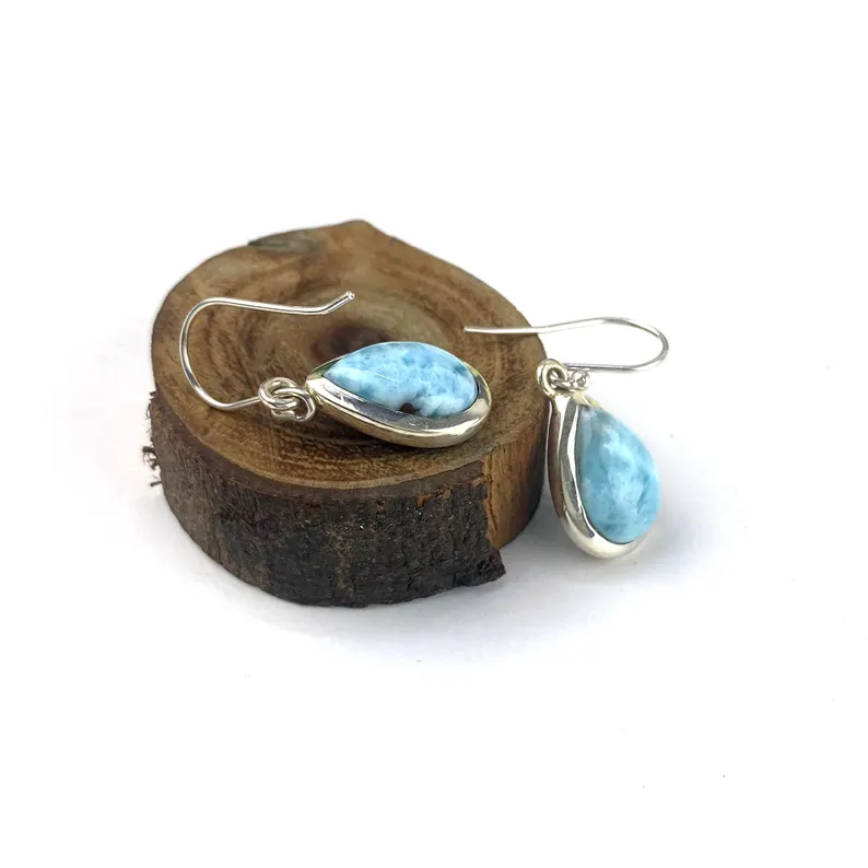 Natürlicher Larimar-Edelstein-Ohrring, handgefertigter Schmuck-Ohrring, 925er Sterlingsilber-Ohrring, massiver Silber-Ohrring, Larimar-Schmuck