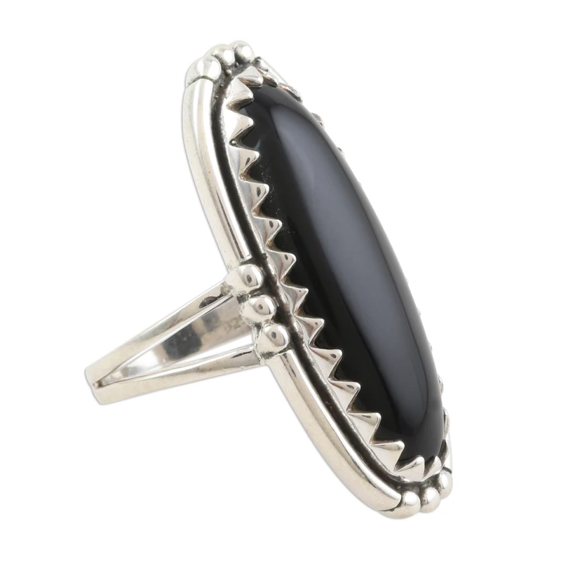Oval Cabochon of Black Onyx Cocktail Ring Statement Ring Handmade Ring Woman Silver Ring Gift for Her & Mom