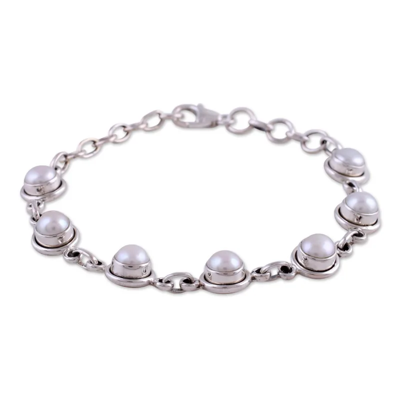White Cloud Hand Made Bridal Sterling Silver Link Pearl Bracelet Bohemian Jewelry Charming Jewelry Gift Item
