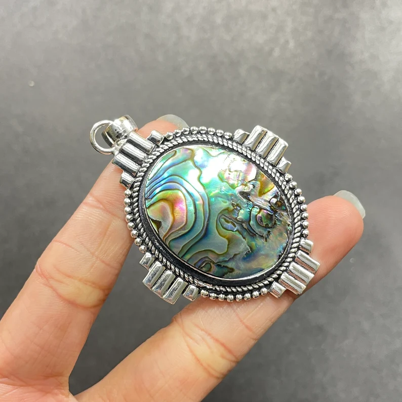 Abalone-Muschel Edelstein 925 Sterling Silber Anhänger Halskette als Weihnachtsgeschenk Natur Abalone-Muschel Handgemachter Anhänger