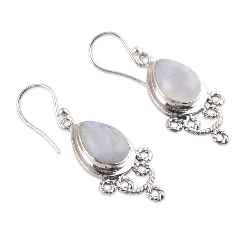 Regenbogen-Mondstein-Ohrringe 925 Sterling Silber Ohrring Handgemachter Birnen-Edelstein-Ohrring Geschenk für sie Böhmischer Schmuck Geschenk Artikel
