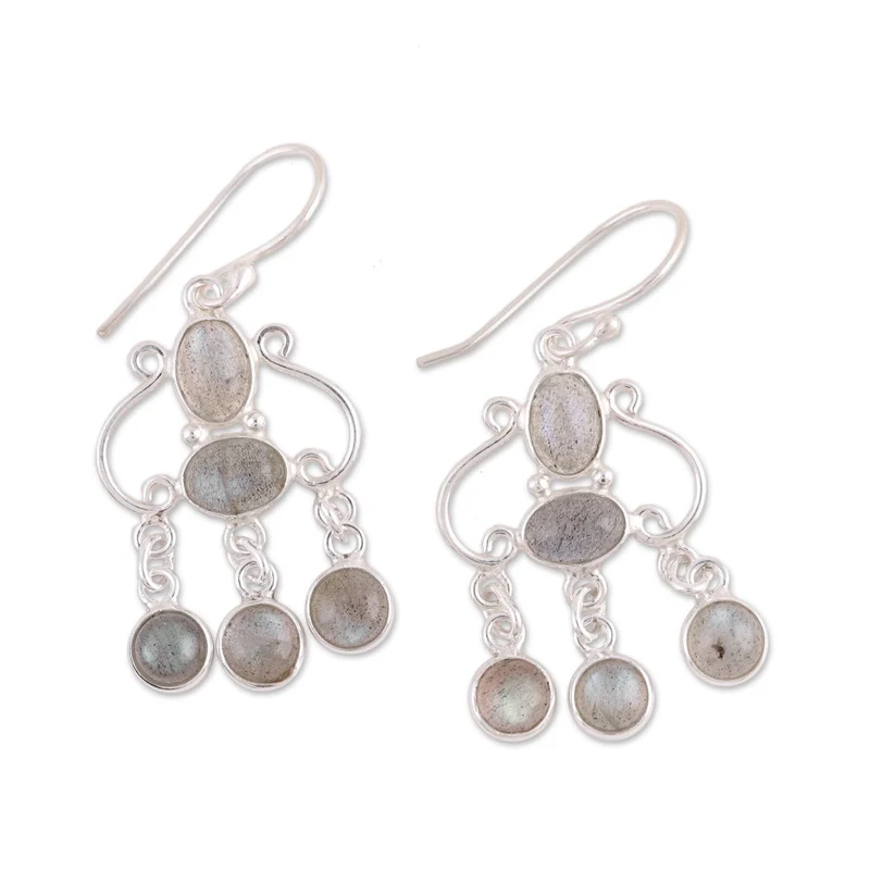 Handgefertigte Labradorit Kronleuchter-Ohrringe 925 Sterling Silber Ohrringe Blauer Edelstein Ohrhänger Labradorit Schmuck Geschenk für Sie