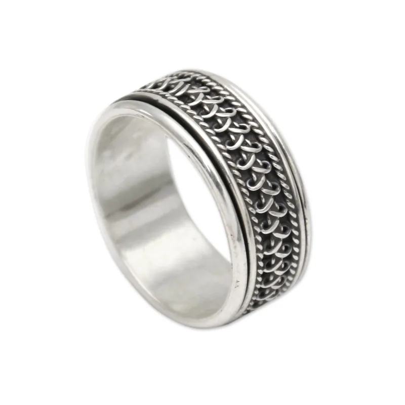 Handgemachter Meditations-Spinnerring aus Sterlingsilber, Silberschmuck, böhmischer zierlicher Ring, Geschenk für sie, Geburtstagsgeschenk