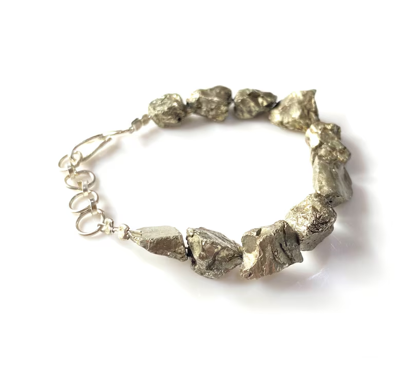 Raw Pyrite Bracelet Natural Pyrite Bracelet Gold Pyrite Bracelet Druzy Pyrite Bead Bracelet Pyrite Jewelry Gift For Her