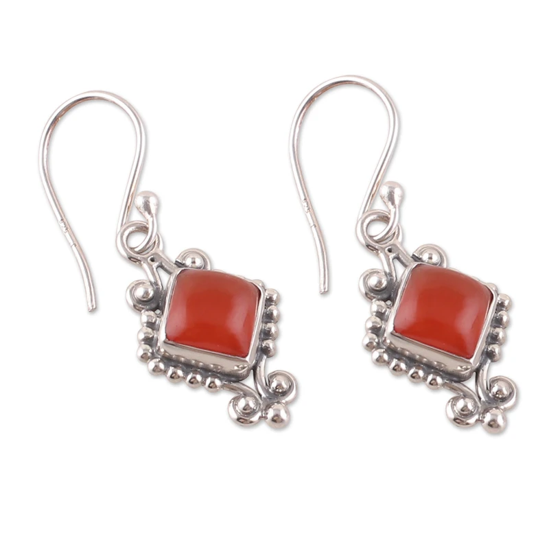 Klassische Karneol Cabochon Ohrhänger 925 Sterling Silber Edelsteinohrringe Geburtsstein August Geschenk für Sie & Mama
