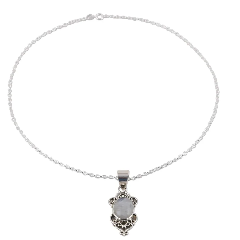 925 Sterling Silber Blauer Feuer Regenbogen Mondstein Handgemachter Böhmischer Schmuck Jahrestagsgeschenk für Sie & Mama