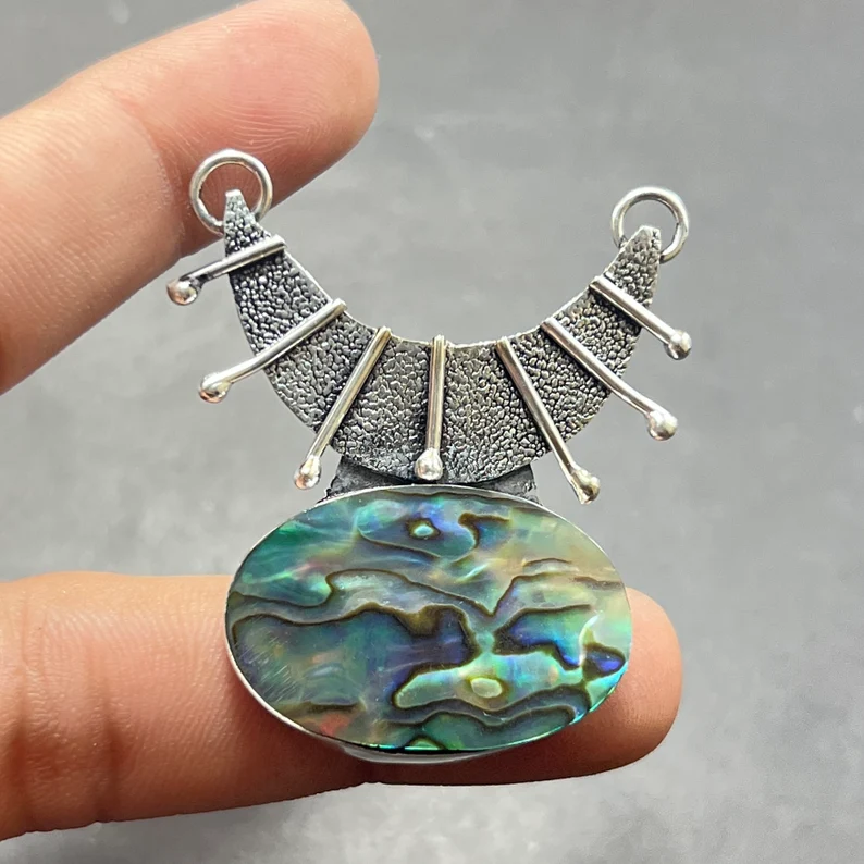 Seeohr Muschel Edelstein 925 Sterling Silber Anhänger Handgefertigte Halskette Seeohr Muschel Anhänger Geschenk für Sie Muschel Silber Anhänger Geschenk für Mama