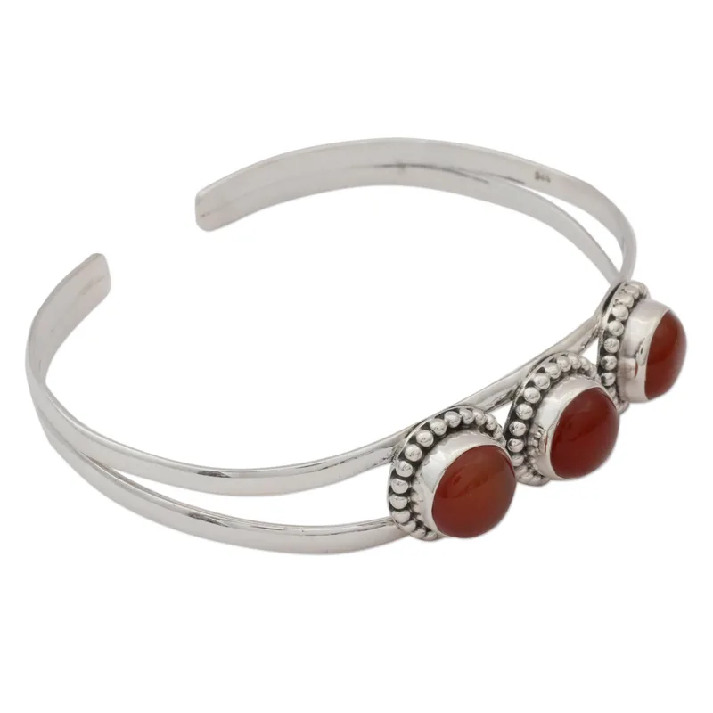 Delightful 925 Sterling Silver and Carnelian Cuff Bracelet Boho Dainty Jewelry Gift For Her Valentine Day Gift