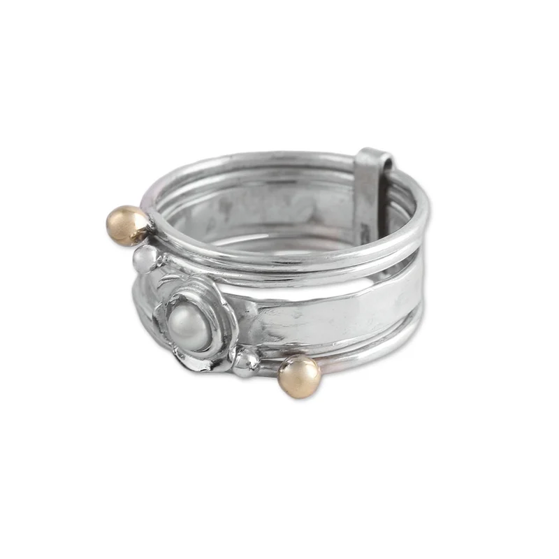 Zuchtperle und Sterlingsilber Meditations-Spinner-Ring Handgemachter Ring Silberschmuck Böhmischer zierlicher Ring Geschenk für Sie