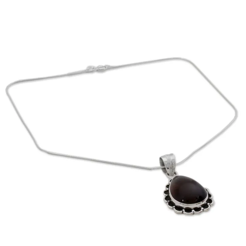 Nebeliger Teardrop Rauchquarz Anhänger mit Silberkette Halskette 925 Sterling Silber Rauchquarz Anhänger Halskette Böhmischer Schmuck Geschenk für Sie