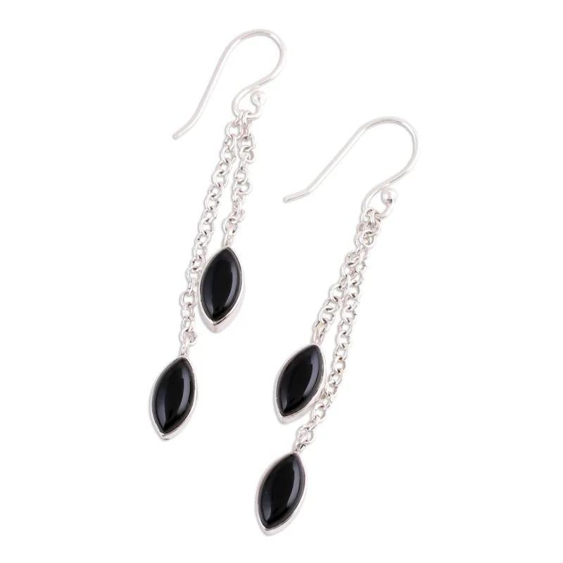 Ohrhänger aus schwarzem Onyx und Sterlingsilber, handgefertigte Ohrringe für Damen, Geschenke für Mama und Sie