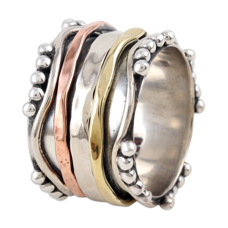 925 Sterling Silber und Kupfer Meditations-Spinner-Ring Handgemachter Ring Silberschmuck Böhmischer zarter Ring Geschenk für Sie