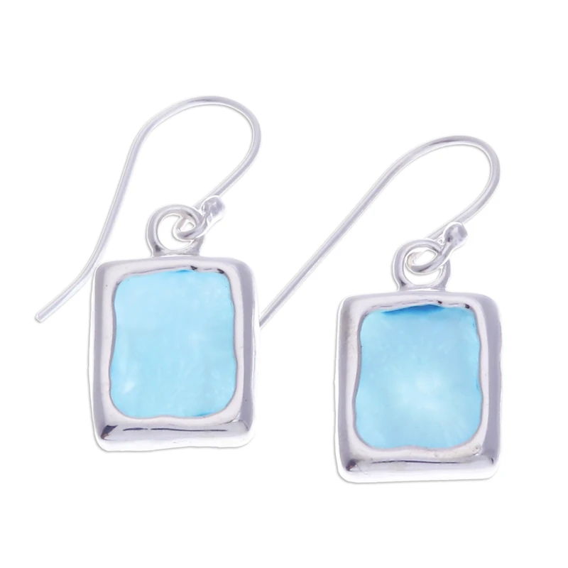 Moderne Larimar Sterling Silber Quadratische Ohrhänger Edelstein Ohrringe Handgemachte Boho Ohrringe Geschenk Für Sie