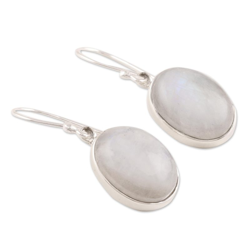 Ovale Regenbogen-Mondstein-Ohrringe 925 Sterling Silber Ohrring Handgemachte Edelstein-Ohrringe Geschenk für Sie Boho Zarte Ohrringe