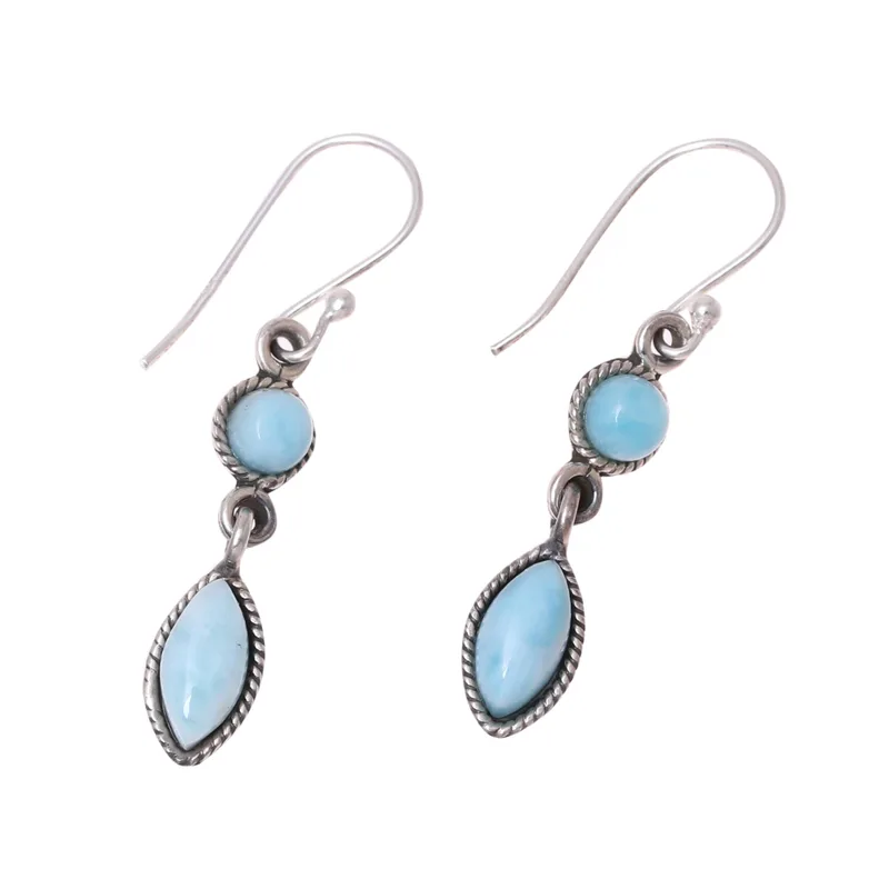 Natürliche Larimar Ohrhänger 925er Massivsilber Edelsteinohrringe Handgemachte Damen Hochzeitsgeschenk Für Sie