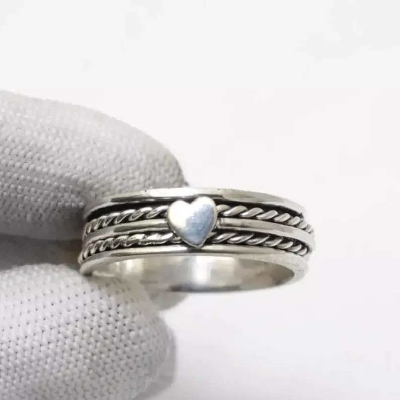 Heart Spinner Ring Anxiety Ring Fidget Ring Boho Ring Thumb Ring Worry Ring 925 Silver Ring Spinning Ring Women Ring Gift For Her
