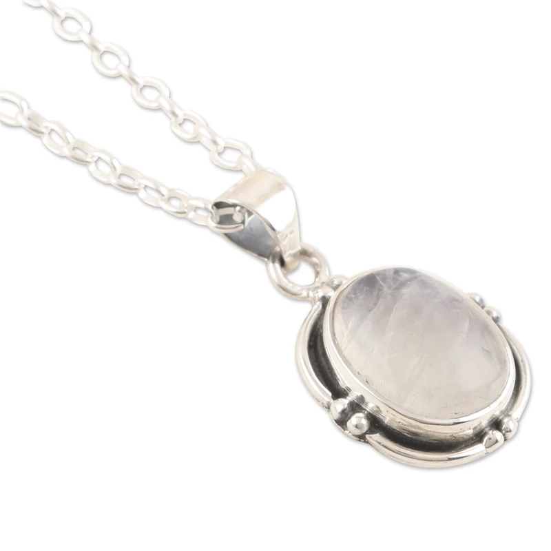Harmony Core Regenbogenmondstein- und Sterlingsilber-Anhänger-Halskette, natürlicher Feuer-Regenbogenmondstein, Geschenk für sie