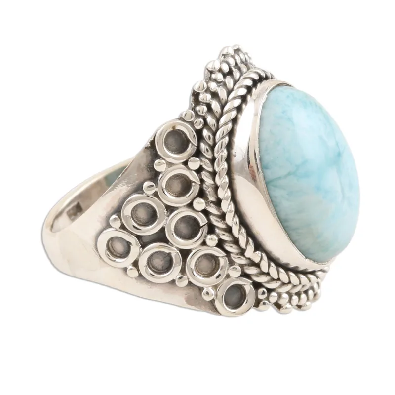 Echter Larimar Cocktailring 925 Sterling Silber Ring Zierlicher Ring Edelsteinring Damen Ring Geschenk Für Sie